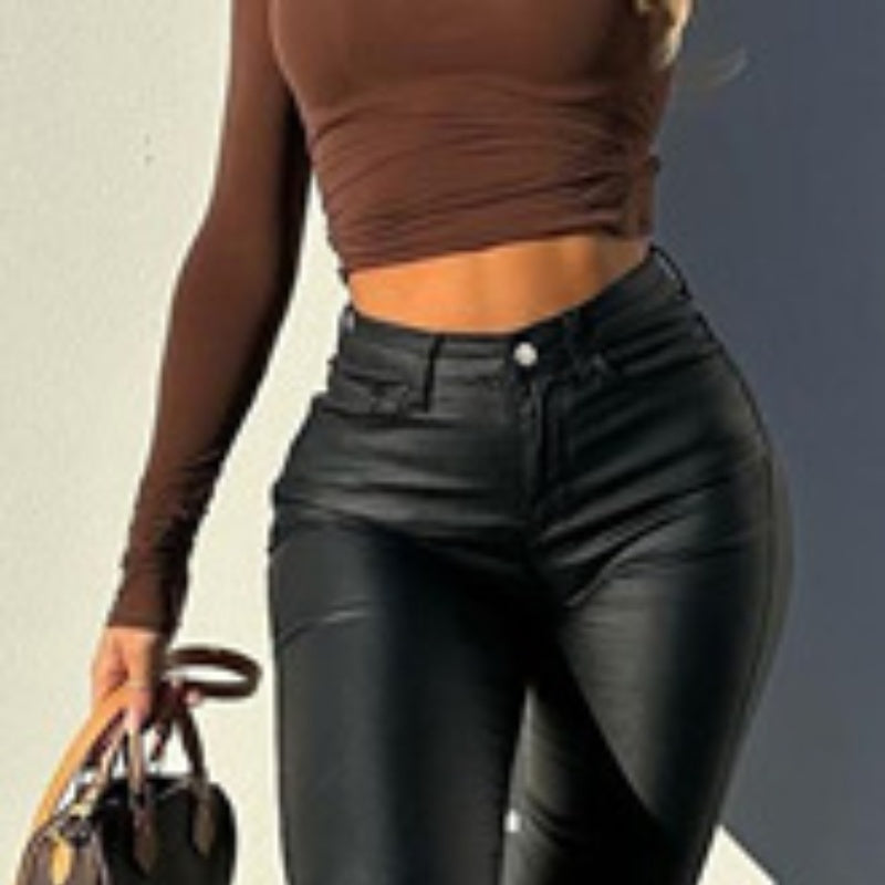 High-Waisted Faux Leather Flare Pants – Bold & Sleek Statement