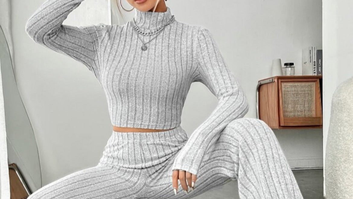 Ribbed Knit Lounge Set – Cozy  Homewear in Sage Green