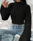 Flared Sleeve Knit Crop Sweater – Modern Minimalist Look