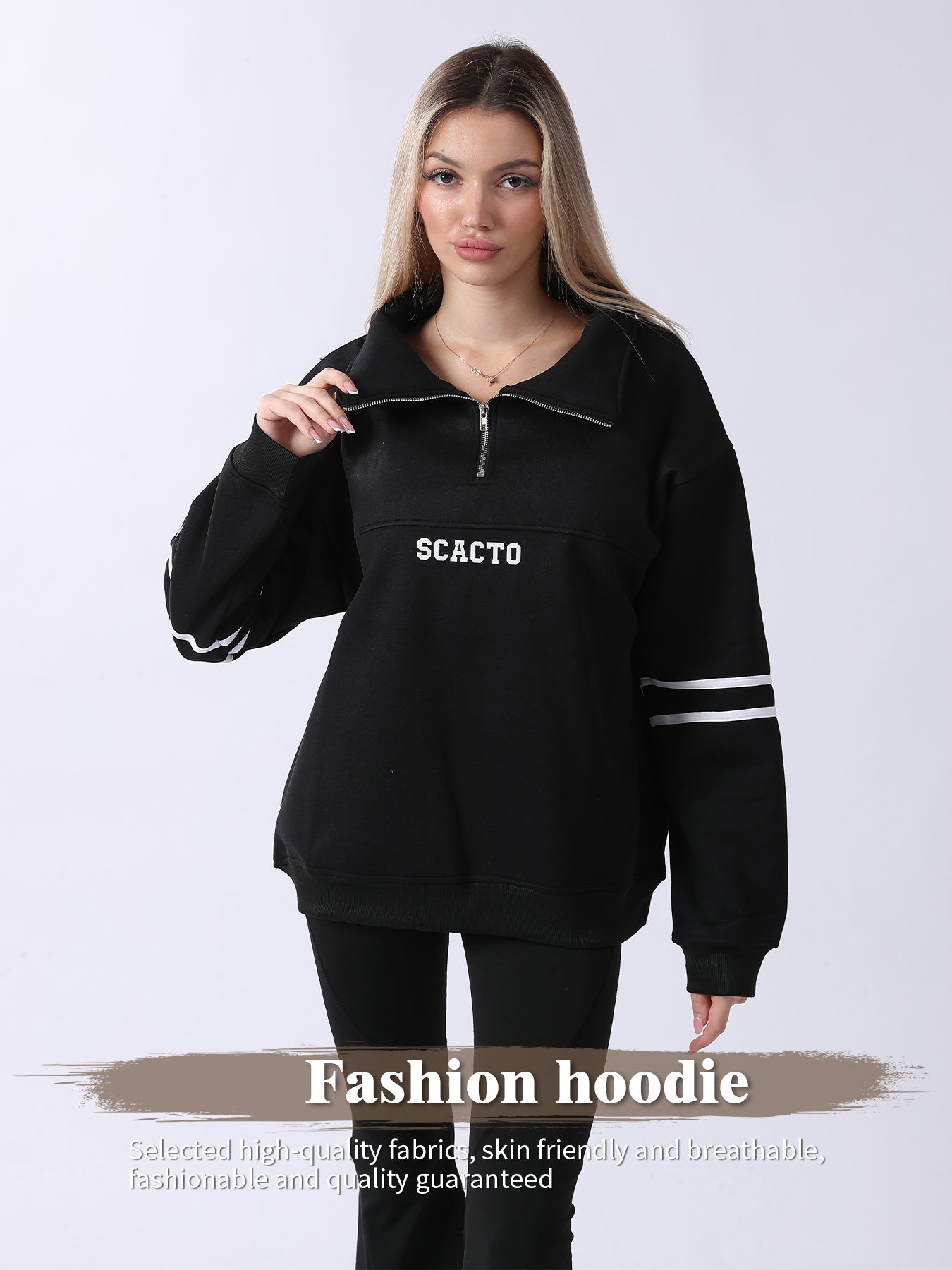 Woman Zip-Up Graphic Hoodie – Casual Sporty Streetwear