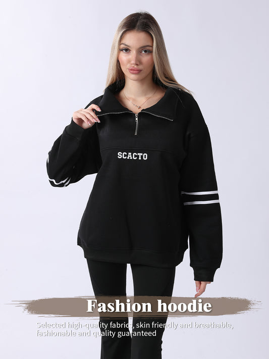 Woman Zip-Up Graphic Hoodie – Casual Sporty Streetwear