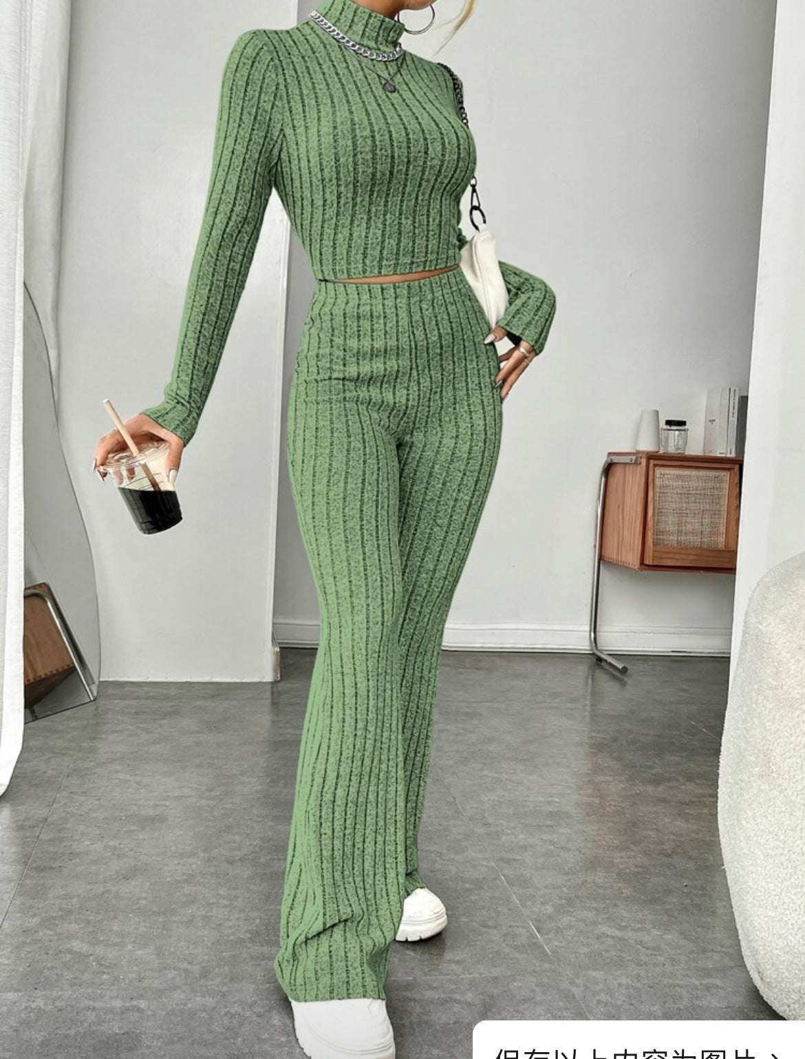 Ribbed Knit Lounge Set – Cozy  Homewear in Sage Green