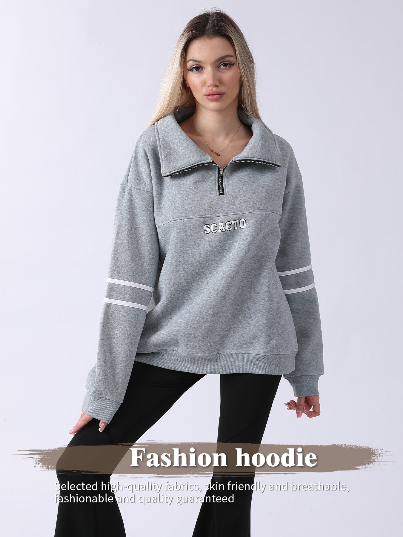 Woman Zip-Up Graphic Hoodie – Casual Sporty Streetwear