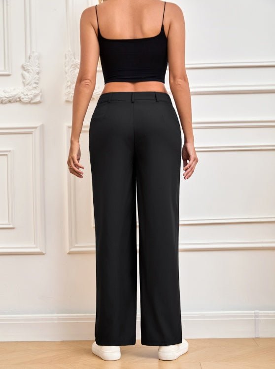 Women's  Essential Wide-Leg Trousers – Minimal Black Tailored Pants