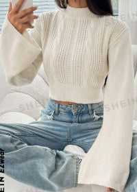 Flared Sleeve Knit Crop Sweater – Modern Minimalist Look