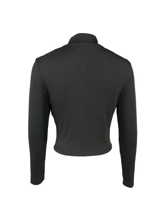 Cropped Zip-Up Track Jacket – Sleek Black Activewear Layer