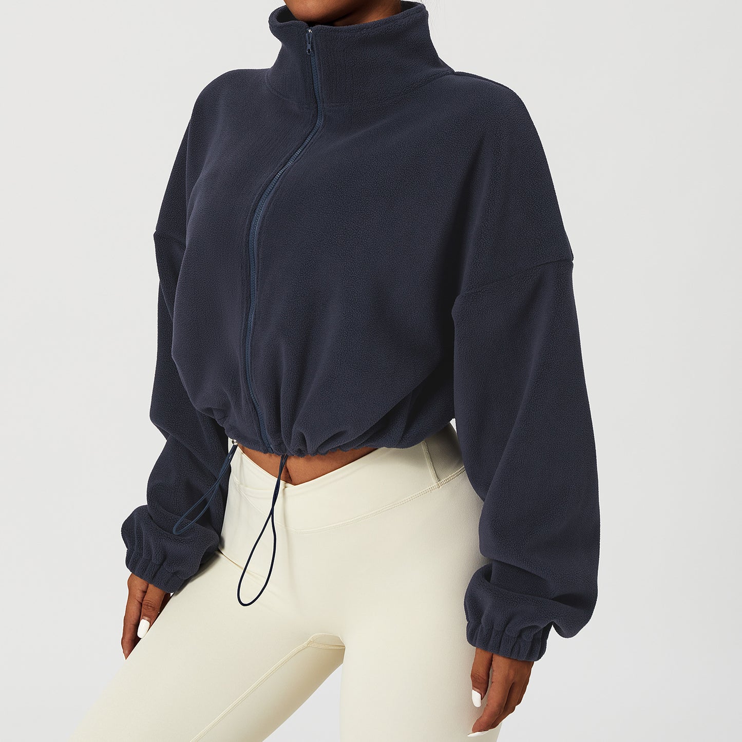Outdoor Cashmere High-Neck Zip Pullover – Soft Drawstring Athletic Sweatshirt