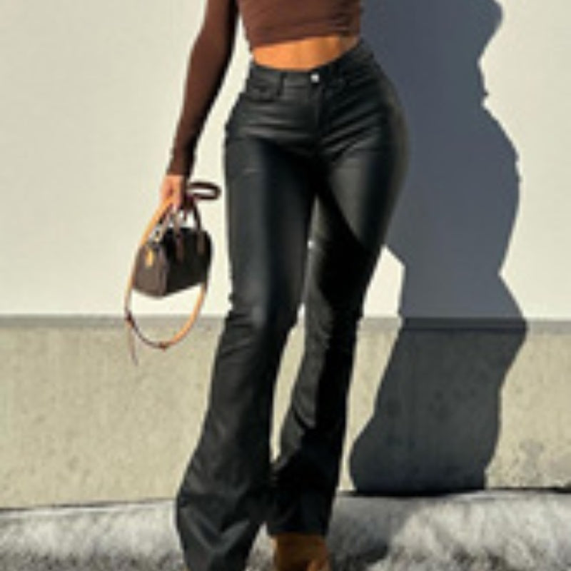 High-Waisted Faux Leather Flare Pants – Bold & Sleek Statement