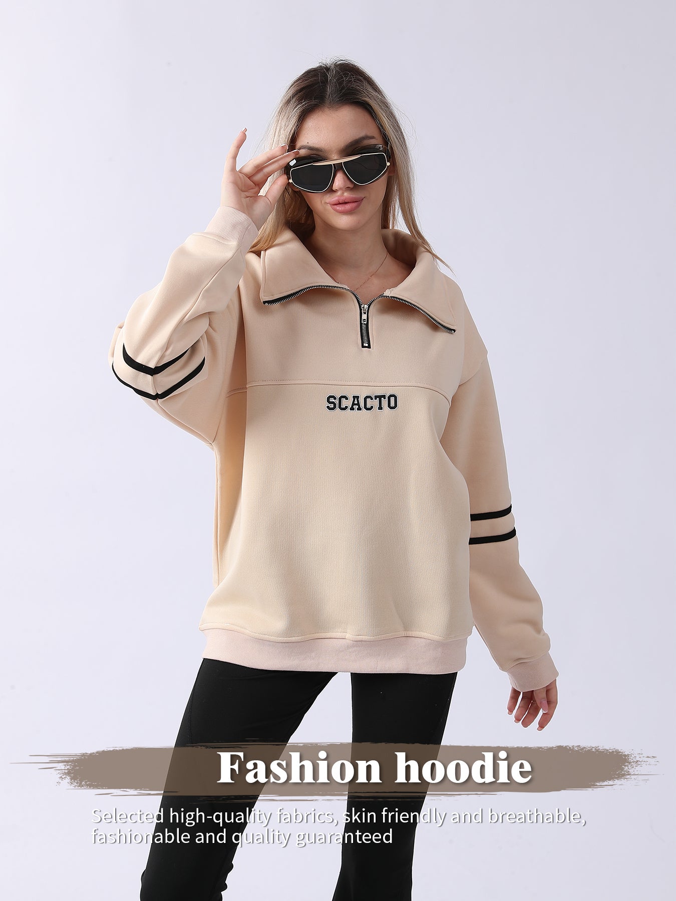 Woman Zip-Up Graphic Hoodie – Casual Sporty Streetwear