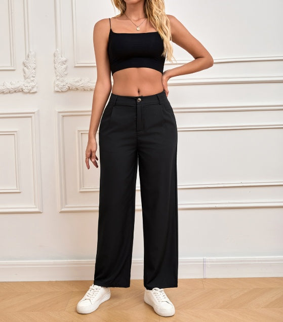 Women's  Essential Wide-Leg Trousers – Minimal Black Tailored Pants