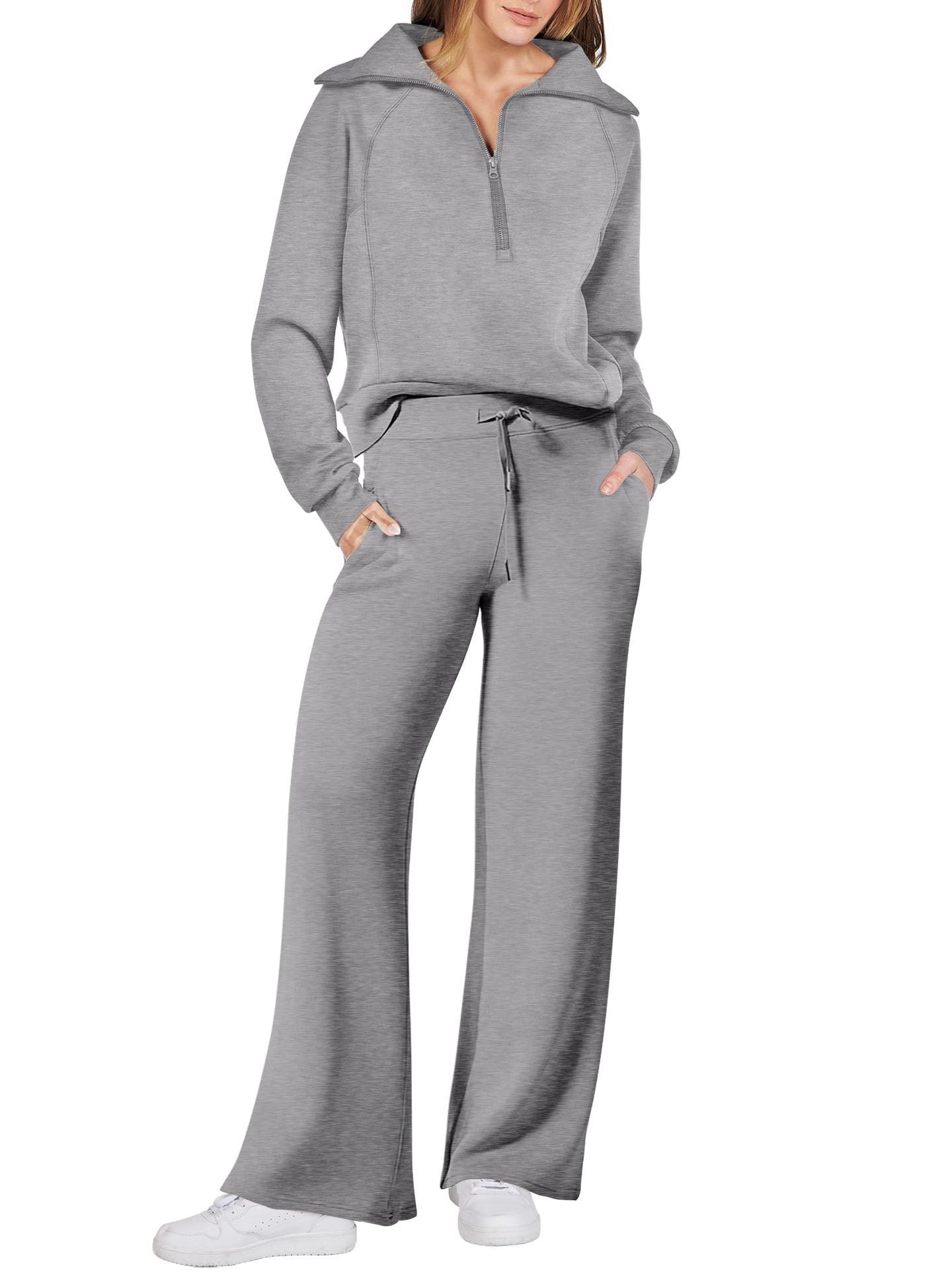 Zip-Up Lounge Set – Flared Two-Piece Cozy Comfortwear