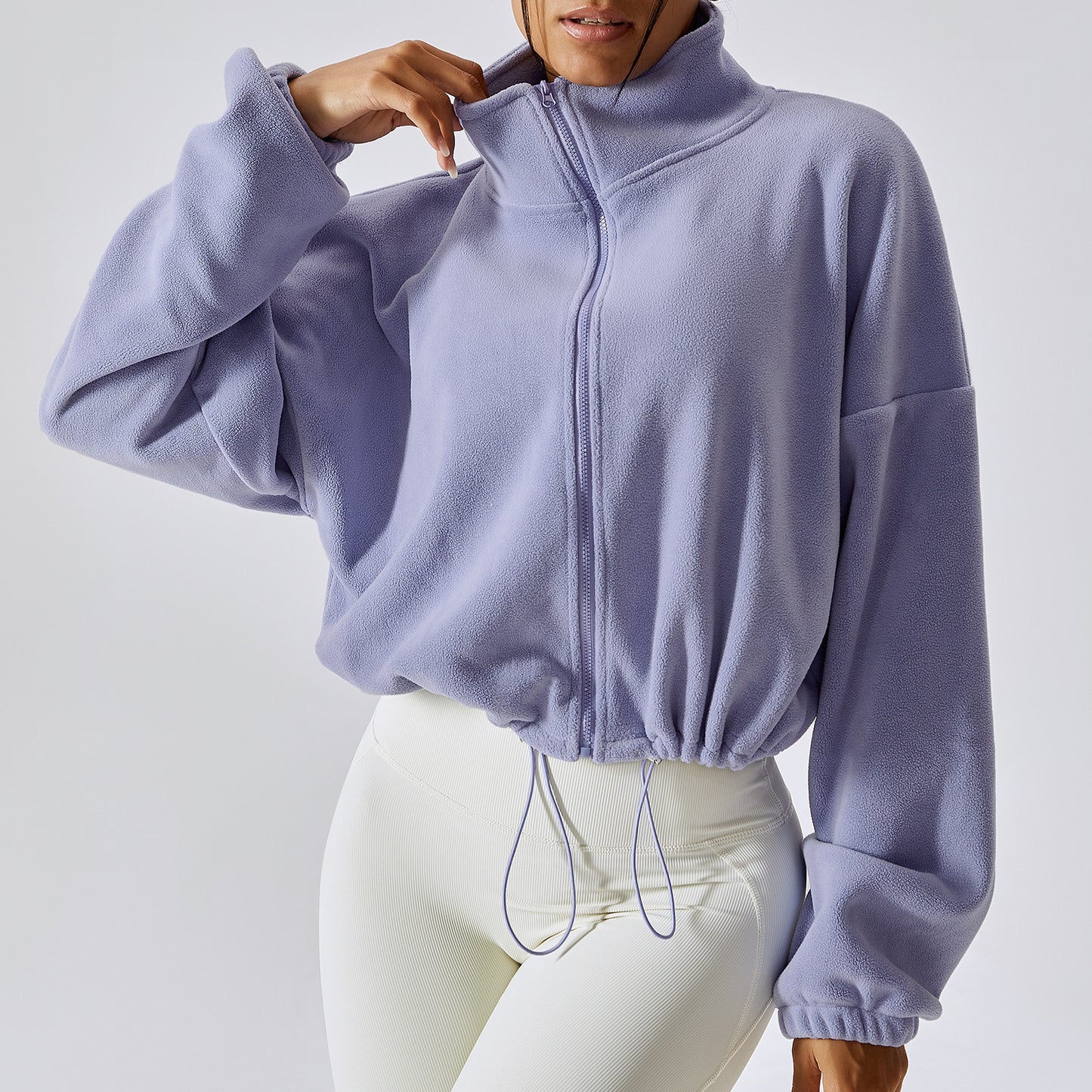 Outdoor Cashmere High-Neck Zip Pullover – Soft Drawstring Athletic Sweatshirt