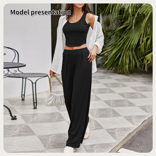 Women'sChill Mode Set –  Black Wide-Leg Lounge Look