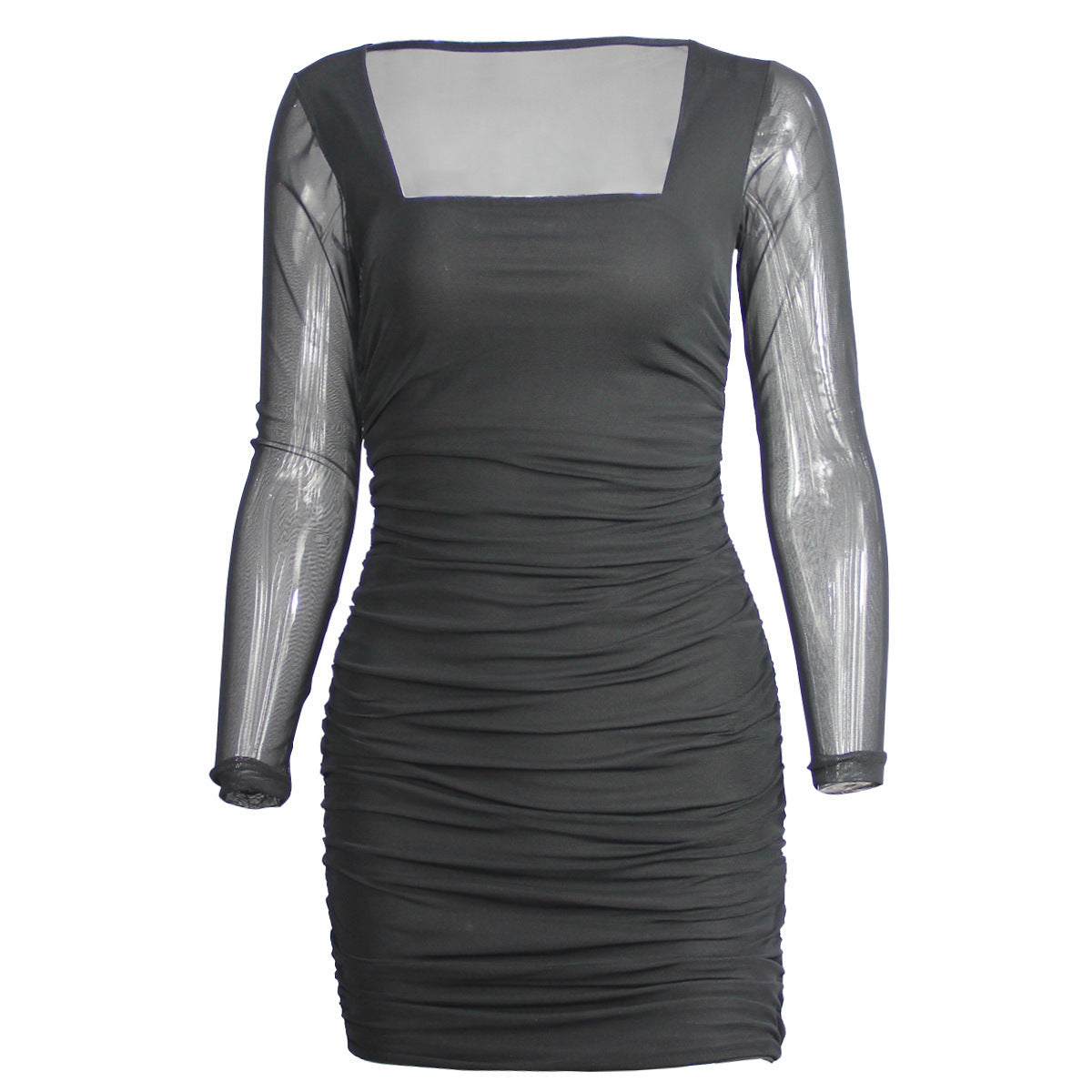 Midnight Mesh Bodycon Dress – Sheer Sleeve Party Look
